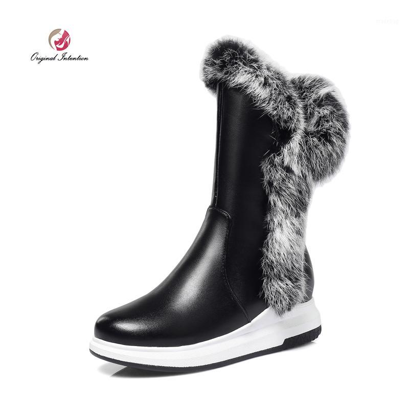 

Original Intention Winter New Women Snow Boots Beautiful Fur Wedges Round Toe Warm Boots Black White Shoes Woman US Size 3-10.51, Oi0456 black