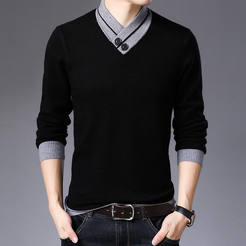 

2020 Autumn Men's Sexy V-Neck Sweaters Pullover Male Solid Color Slim Fit Multicolor Sweater Tops Men Knitted Pullovers m-4XL, Navy blue