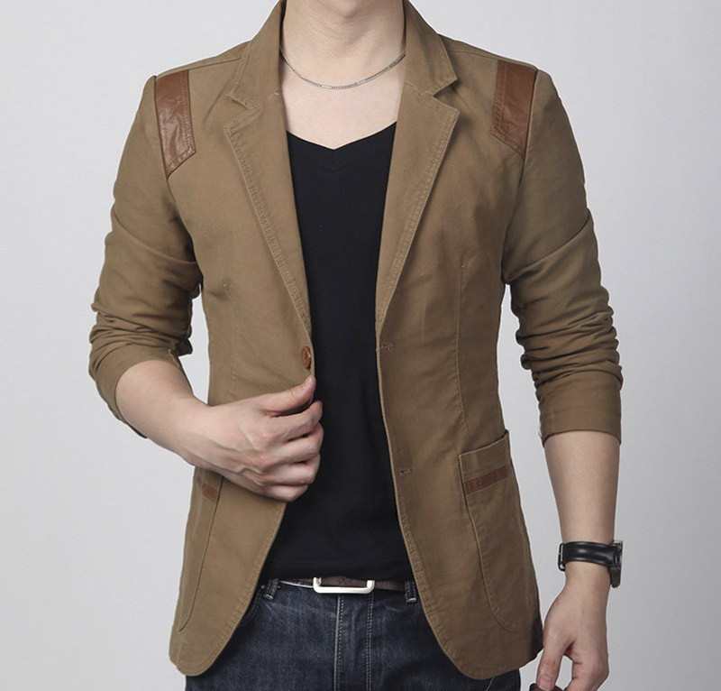 

2021 Tang New Men Outward Fashion Spring and Autumn Casual Men's Clothing Fine Leather Blazer Fitting Size Jacket Suits H45E, Black