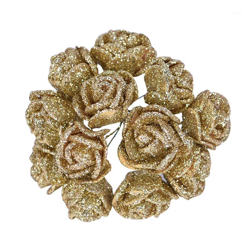 

36/72/144Pcs High Quality Glitter Gold Silver Rose Flower Artificial Foam Fake Flower DIY Wreath Home Wedding Party Decoration1, B02