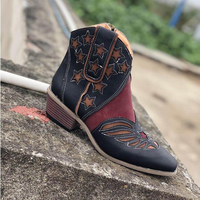 

women ankle boots mid heels shoes vintage PU leather booties gladiator plus size shoes woman short boots for women, Black