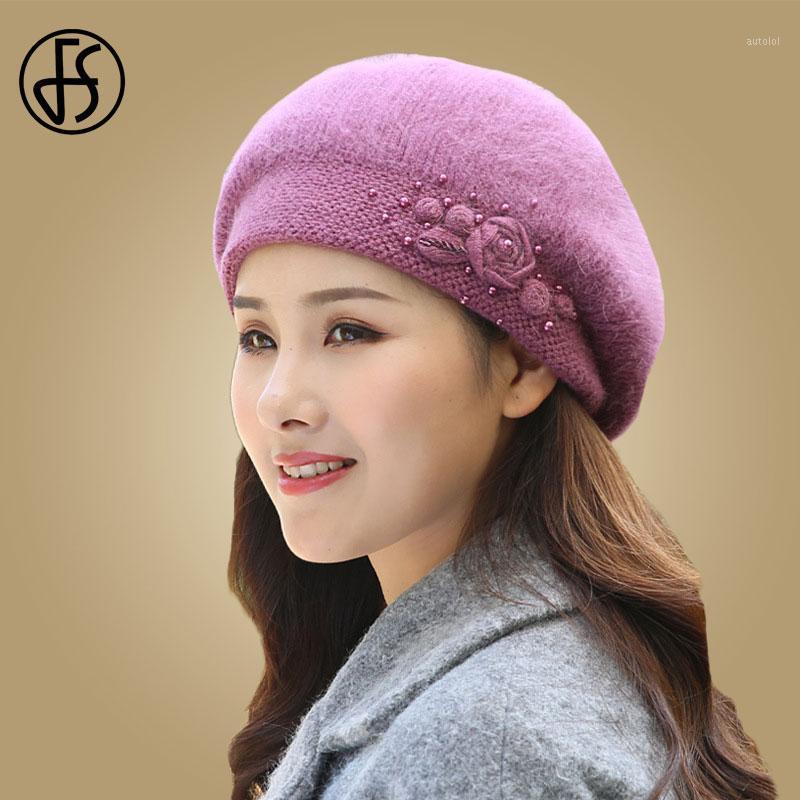 

FS Winter Bonnets Hats For Women Fur Knitted Beanies Caps Thick Warm Ladies Wool Hat Female Beanie Cap1, White
