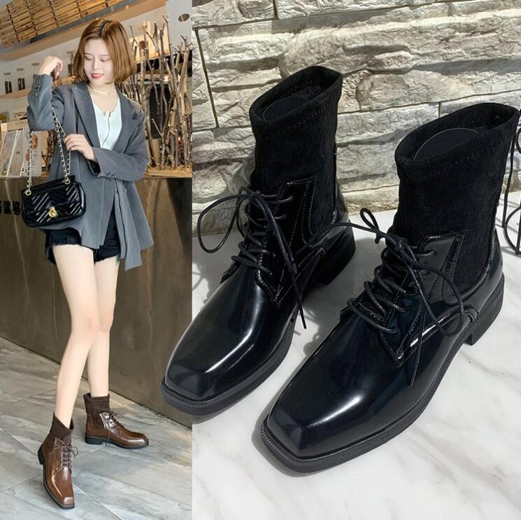 

Women Snow Shoes Woman Fashionable Square Head Flat Ankle 2020 New Winter Short Skin Warm Boots Go9y, Black.