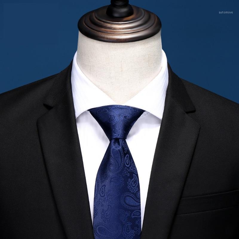 

High Quality 2020 Designer New Fashion Paisley Navy Blue 8cm Ties for Men Necktie Wedding Business Formal Suit with Gift Box1