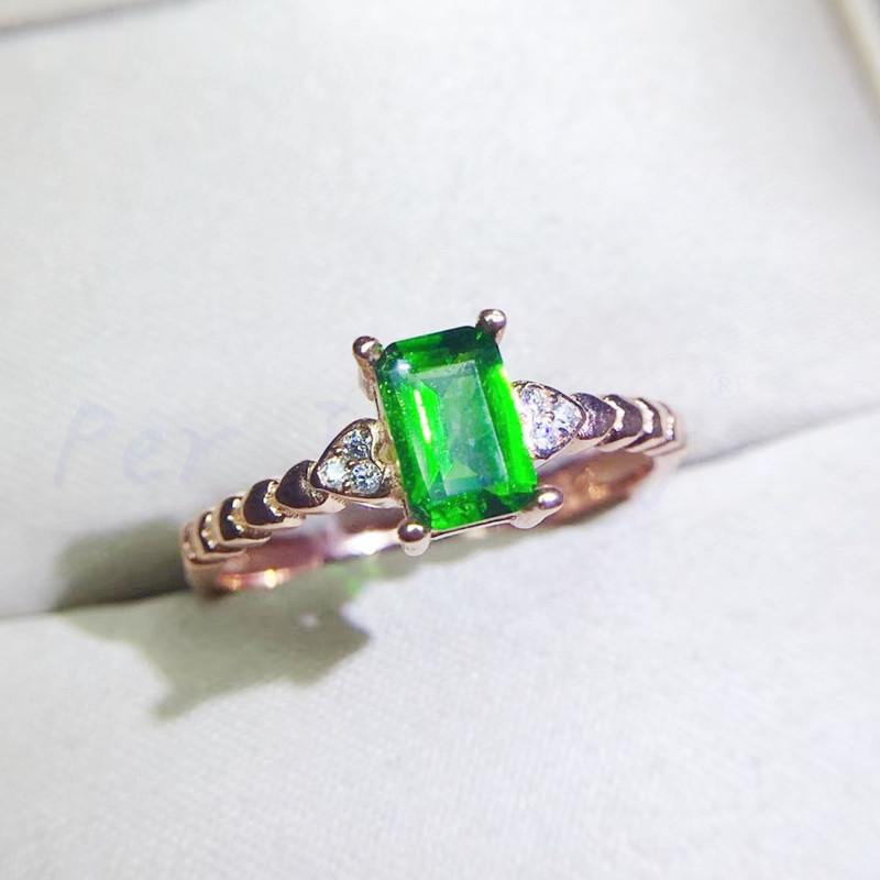 

Cluster Rings Per Jewelry Natural Diopside Rectangle Love Ring 4*6mm 0.7ct Gemstone 925 Sterling Silver Fine Q20422123, Golden;silver