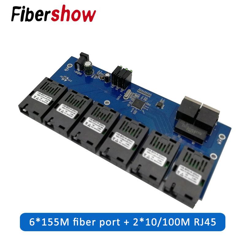 

10/100M Fast Ethernet switch Converter 20KM Ethernet Fiber Optical Media Converter Single Mode 2*RJ45 and 6*SC fiber Port PCBA
