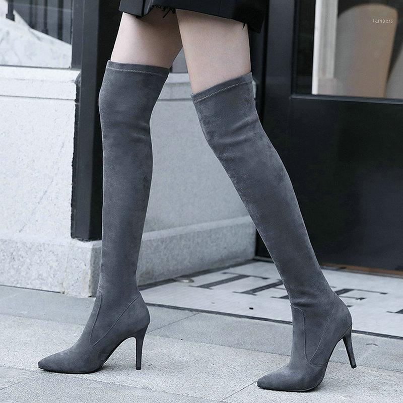 

EshtonShero Shoes Woman Over The Knee Boots Thin High Heels Zipper Elastic Winter Woman Ladies Motorcycle Boots Size 3-81, Black