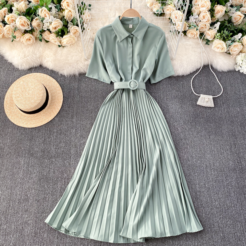 

2021 New Elegant singiny feminine collar short stripes the line dressed summer streetwear long dress D2PA, Light red