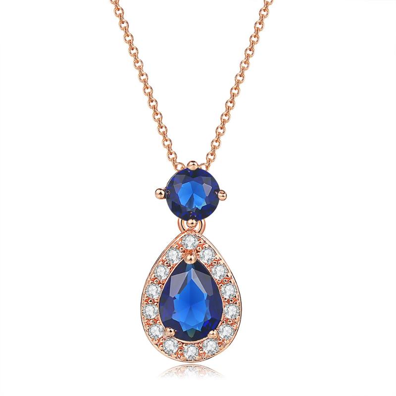 

Double Fair Classic Party Pendant Necklaces For Women Blue Zircon Rose Gold Color Luxury Choker Fashion Jewelry DZN005