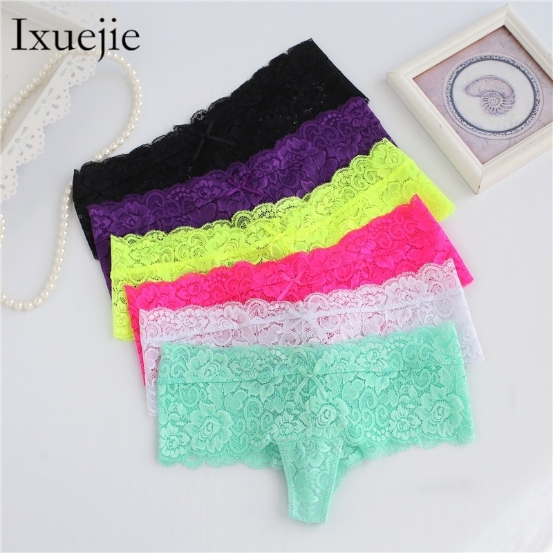 

6Pcs/Lot Clearance Women Underwear Transparent G String Sexy Thongs Lace Panties Lady Briefs Low Waist Underpants Girls 201117, 6 black