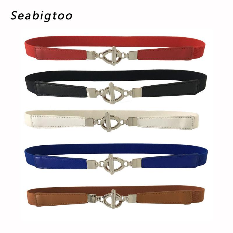 

Elastic belts for women female belt metal buckle waist chain belts for ladies dresses fabric thin vintage, White