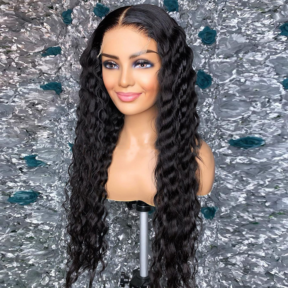 

Deep Wave Wig 13x4 13x6 Lace Front Human Virgin Hair Wigs Brazilian Bleached Knots Plucked With Baby Hair 150% Density For Women, Natural color