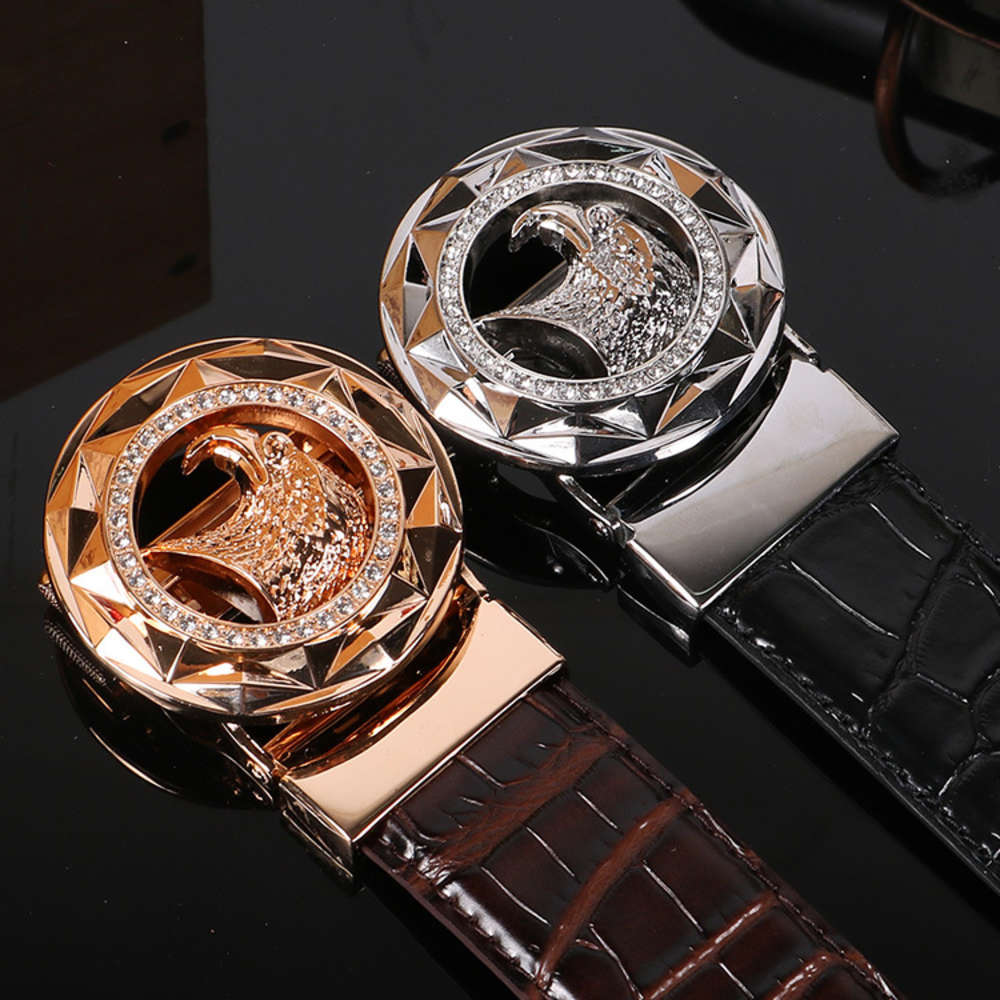 

Men's new automatic buckle alligator belt Eagle buckle fashion leisure leather belt for men, Black