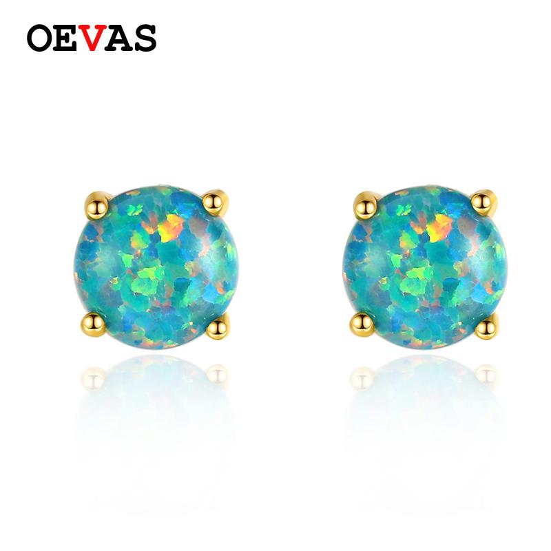 

OEVAS Solid 925 Sterling Silver Colorful Opal Stud Earrings For Women Elegant Wedding Engagement Party Jewelry Gifts Wholesale