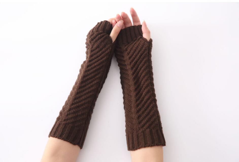 

Autumn and winter new fashion women's knitted wool fishbone warm gloves half finger exposed finger sleeves