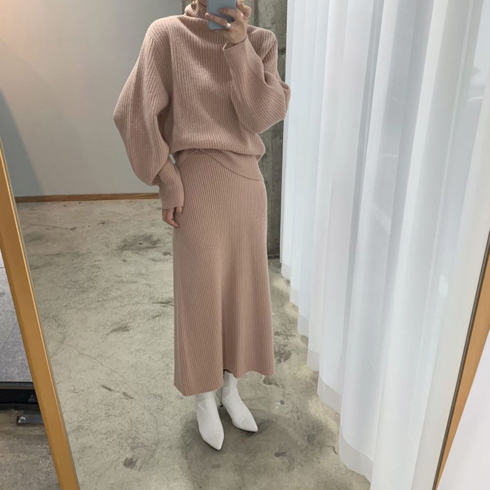 

2021 Winter Women Suits Sets Sweater Skirt Korean Style Autumn Knitted Fashion Tops Office Lady Work Skirts New Female Z7RT, Beige