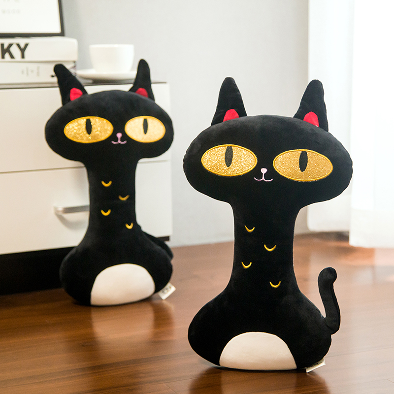 

Black Cat Plushies Toy Stuffed Cartoon Anime Magic Girl Cat Plush Throw Pillow Golden Eyes Cat hug message Cushion Home Decor Q0113
