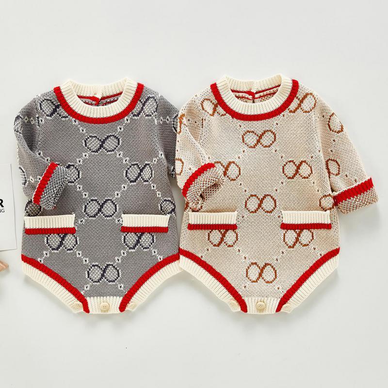 

2021 New Girl's Knit Newborn Kids Girl Clothes Cotton Fashion Print Baby Jumpsuit Outfits Infant Toddler Bodysuit S6fq, 203h47beige