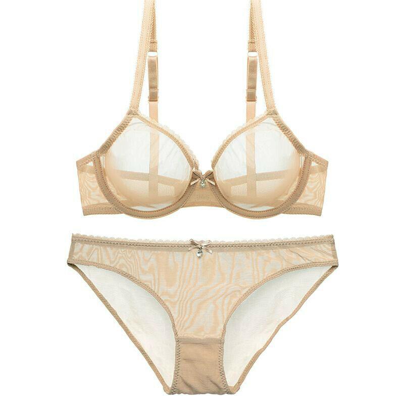 

Vgplay Lace Bra Mesh See Through Hollow Lingerie Underwire Unlined Bow Adjusted-straps Transparent Bras Panties Sold Separately, Coffee panty