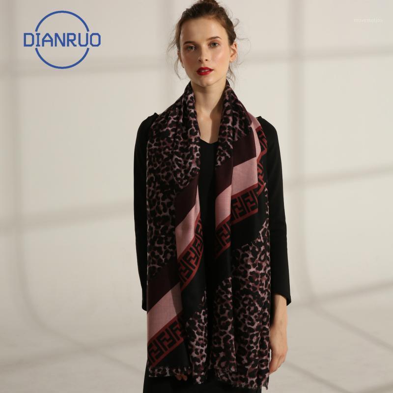 

DIANRUO Urban Capable Women Scarf Fashion Leopard Patchwork Silk Scarves Shawls Lady Dark Brown Wraps Soft Pashimina Female N5291