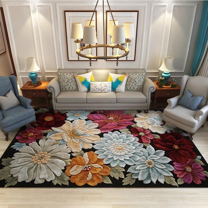 

3D stereo European floral ethnic style bedroom mat living room Short crystal velvet carpet Printed anti-slip door mat customize, E-001