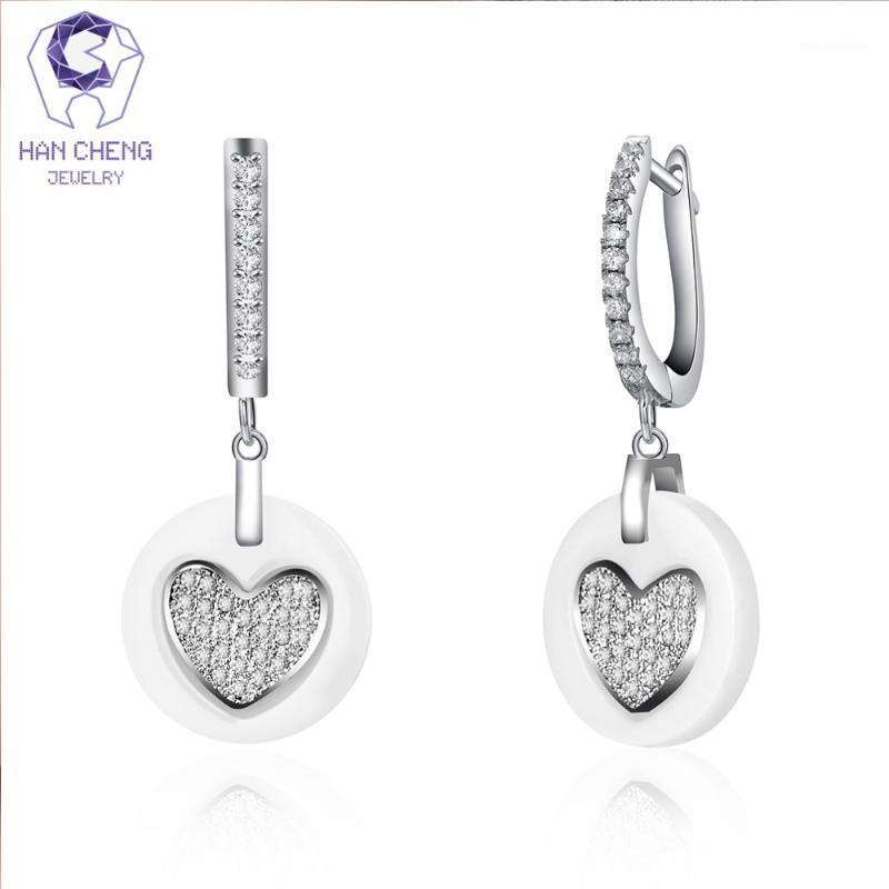 

HanCheng New Golden Dangle Long Hanging Zircon Gem Stone Ceramic Heart Drop Earrings For Women Jewelry brincos bijoux1