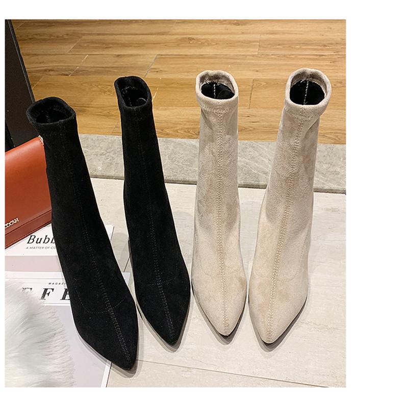 

2020 Hot Fashion Ankle Elastic Sock Boots Chunky High Heels Stretch Women Autumn Sexy Booties Pointed Toe Women Pump Size 35-40, Black