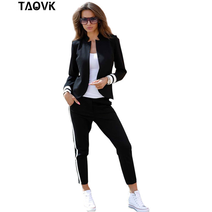 

TAOVK women Costume 2 two Piece Set Long sleeve stand-up collar buttonless Black and white tracksuit 210204