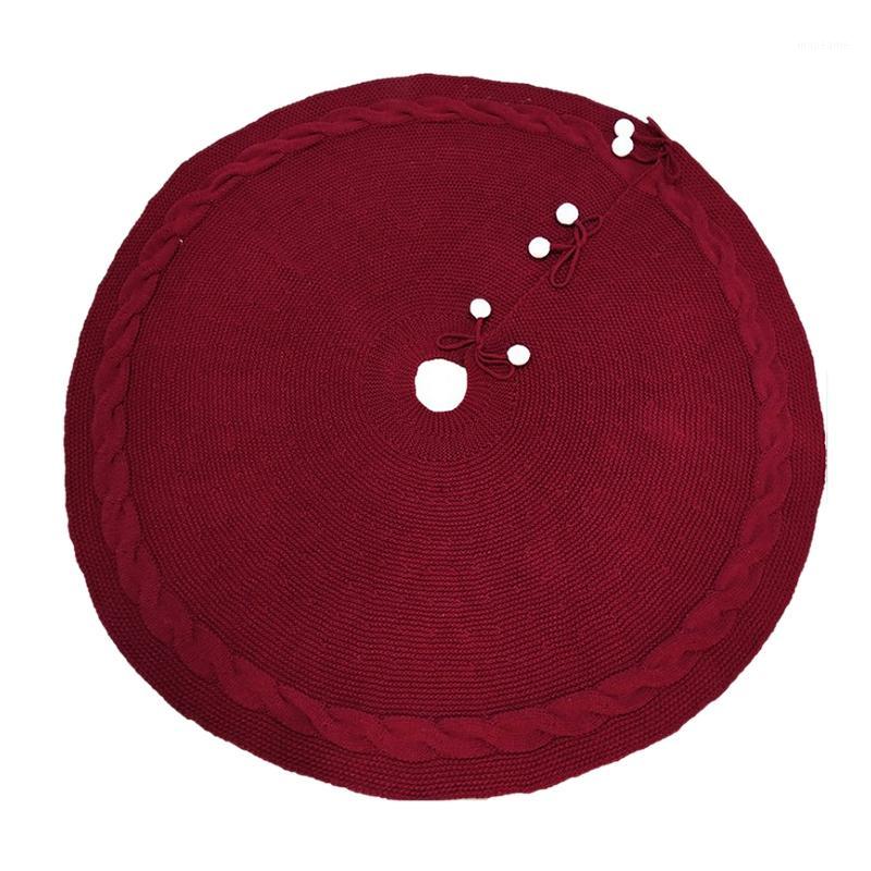 

Christmas Tree Skirt, 48 Inches Luxury Cable Knit Knitted Thick Rustic Xmas Holiday Decoration, Burgundy1