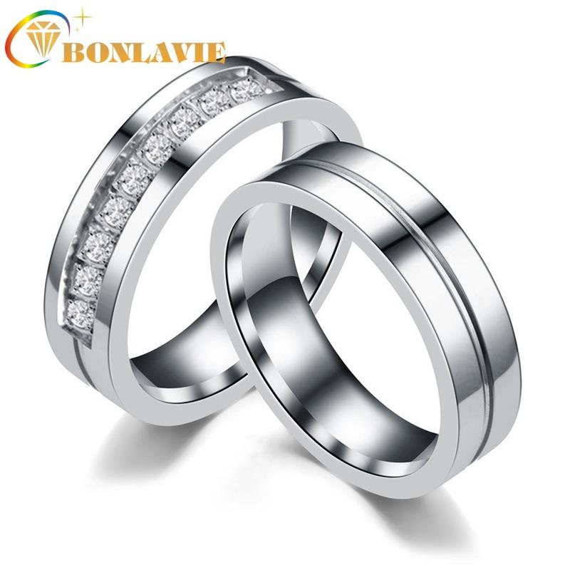 

Wedding Rings BONLAVIE Simple Couple Ring Round Titanium Steel Jewelry Wholesale
