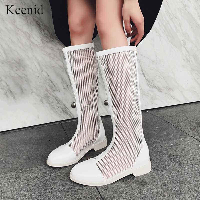 

Kcenid 2020 Spring fashion mesh pumps dress shoes women knee high boots white black motorycle boots low heels party dance shoes1