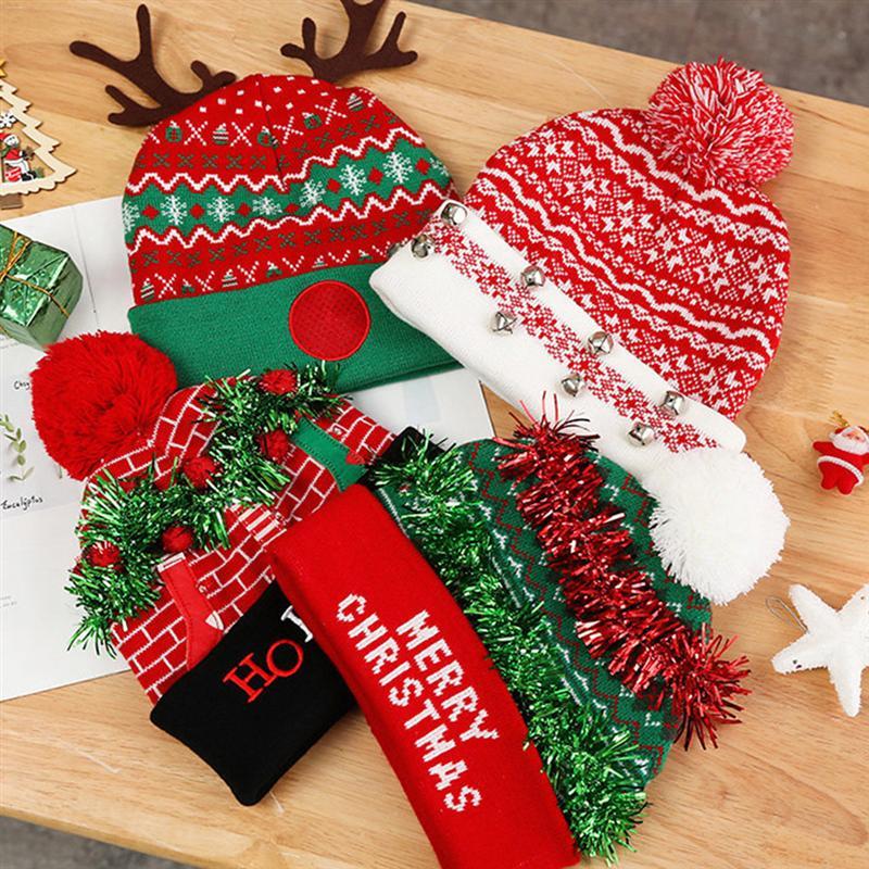 

Christmas Themed Hat Christmas Knitted Hat Festival Pattern Warm Xmas Cap, Green red