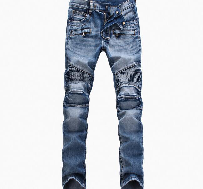 

Wholesale blue/black destroyed mens slim denim straight biker skinny jeans Casual Long men ripped jeansNZ01, Gray