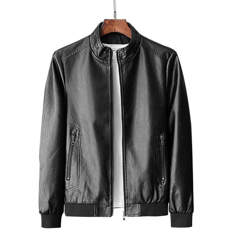

Men Genuine Leather Jacket Zipper Pockets 2021 New Autumn Slim Short Male Moto Cow Leather Jacket Biker Teenage Boy Spring, Black