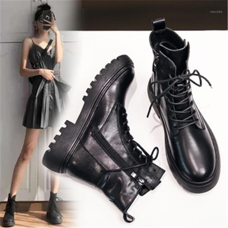 

Fashion Women Shoes Genuine Leather Motorcycle Boots Autumn Winter British style Female Ankle Boots 02A1, Black