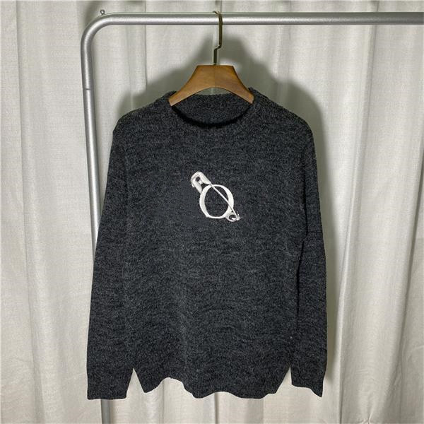 

20FW Autumn Winter Europe France Paris Pin Embroidery High Quality Sweater Fashion Casual Men Women Woolen Sweater streetwear F2077, Gray