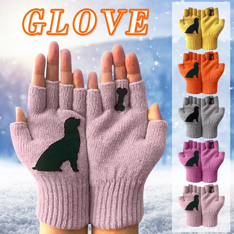 

Five Fingers Gloves Dog Bones Printing Winter Women Woolen Autumn And Outdoor Thick Warm Luvas