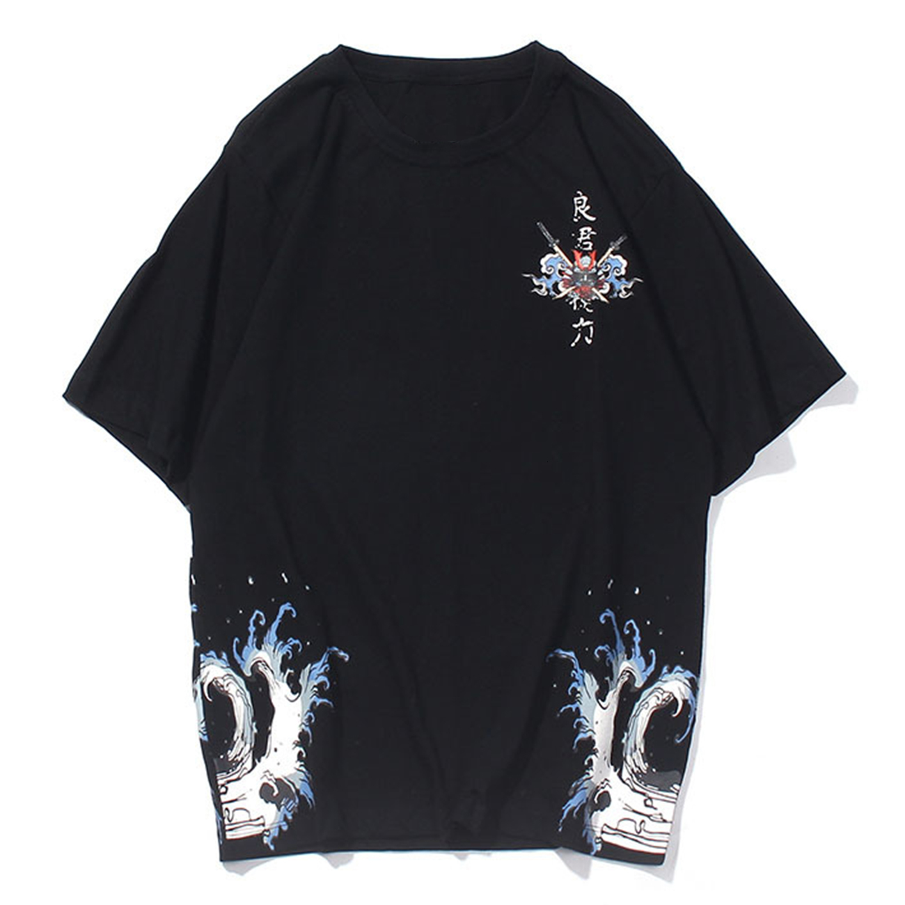 

2021 New Aelfric Eden Hip Hop Samurai Flowers t Men Streetwear Harajuku Japanese Style Oversized Short Sleeve Summer Tees Shirts Key0, Black