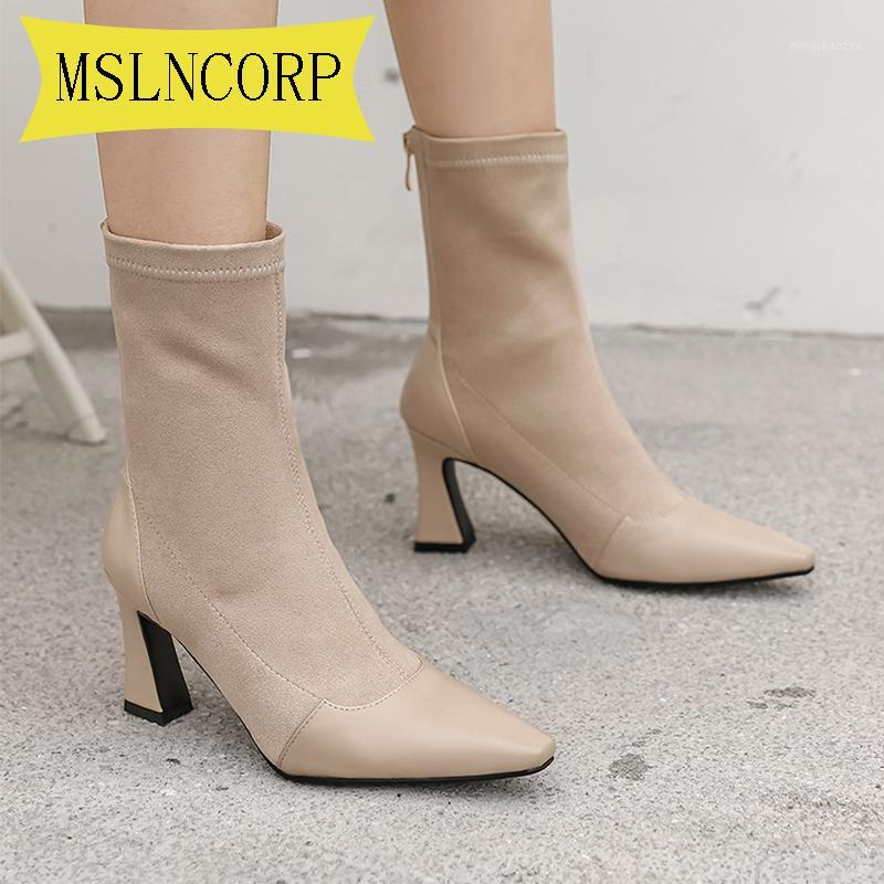 

Plus Size 34-43 Fashion Women Ankle Boots Thick Heels Shoes Female Newest Pointed Toe Ladies Shoe Brand Boot Woman Zipper Boots1, Black