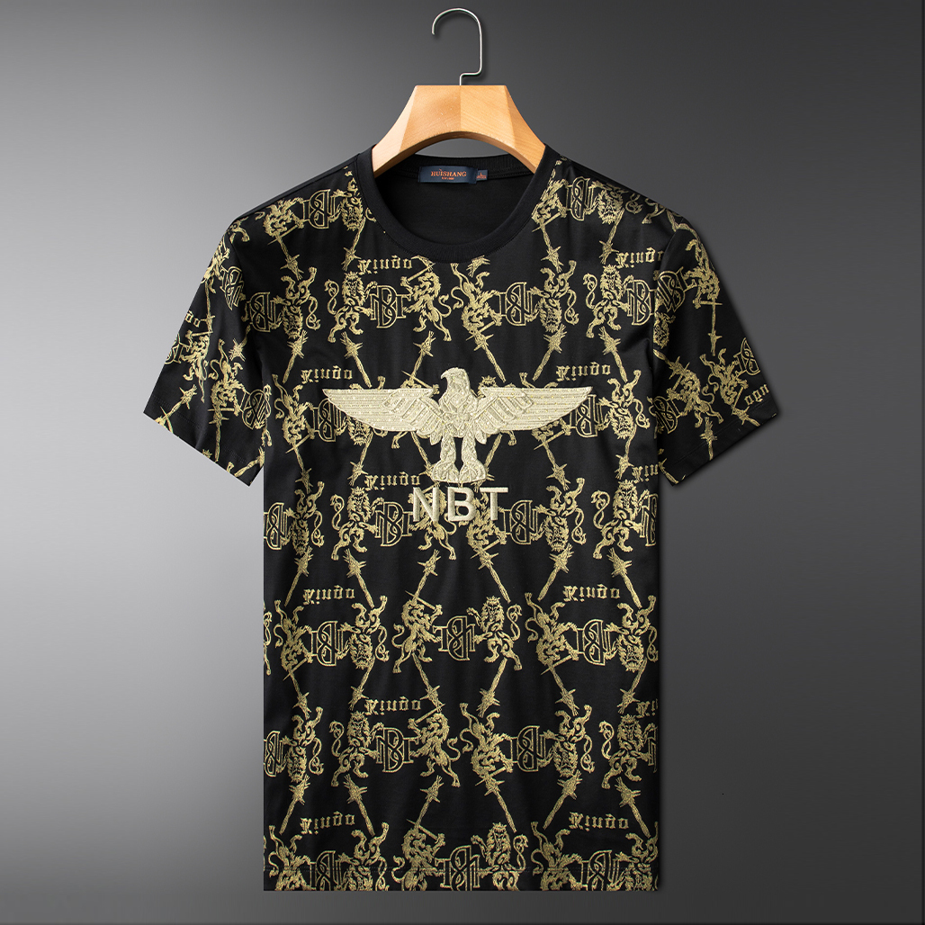 

Luxury Gold Eagle Printing Short Streetwear Shirt Tendency Embroidered Tshirt for Man Spring 2021 Summer Top Kudw, Black.