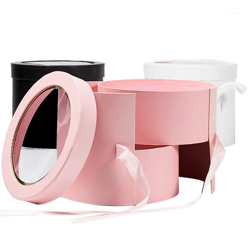 

Double Layer Round Flower Paper Boxes Rose Bouquet Gift Packaging Cardboard Box With Ribbons Decor Paperboard Bouquet Boxes Dec1