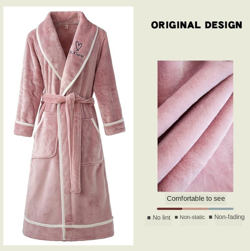 

2020 New Autumn Winter Bathrobe for Men Women High Quality Simple Flannel Warm Robes Female Home Wear Dressing Gown with String, Women dark gray