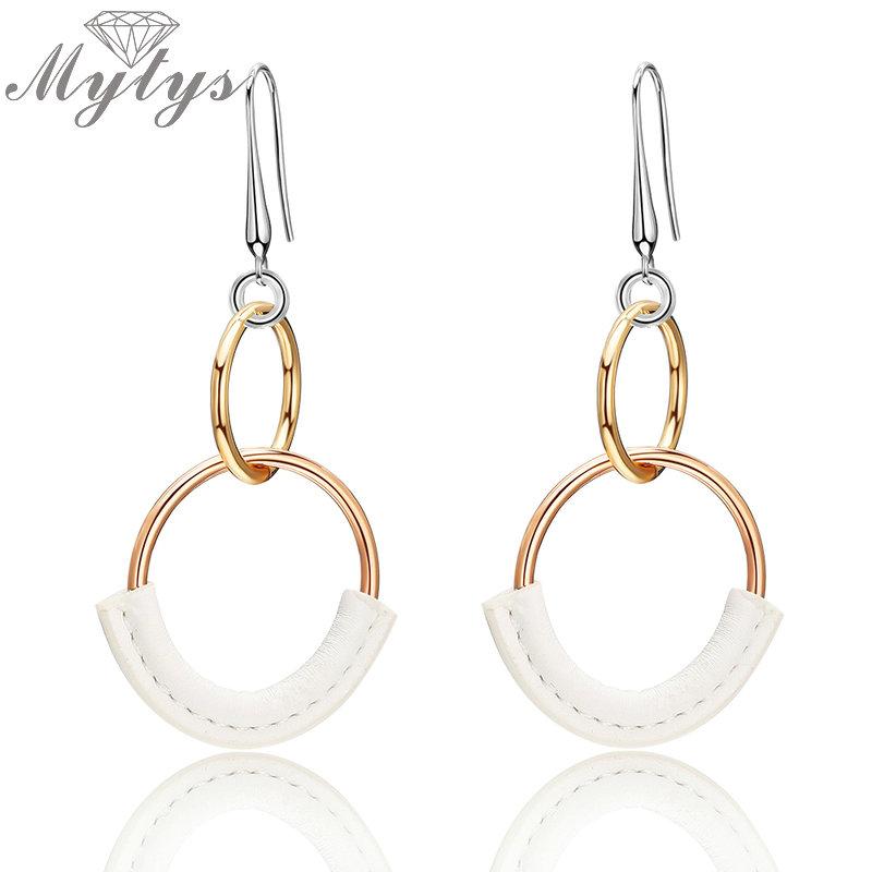 

Mytys 3 Color Fashion Round Drop Earrings Leather Design Modern Trendy Ladies Jewelry Dangle Earrings Gift Party Accessory CE361