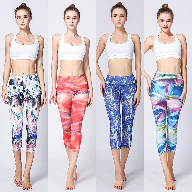 

2020 New Calf Length Capris Yoga Pants Women High Waist Leggins Sport Women Fitness Printed Running Tight Sport Leggings Workout1