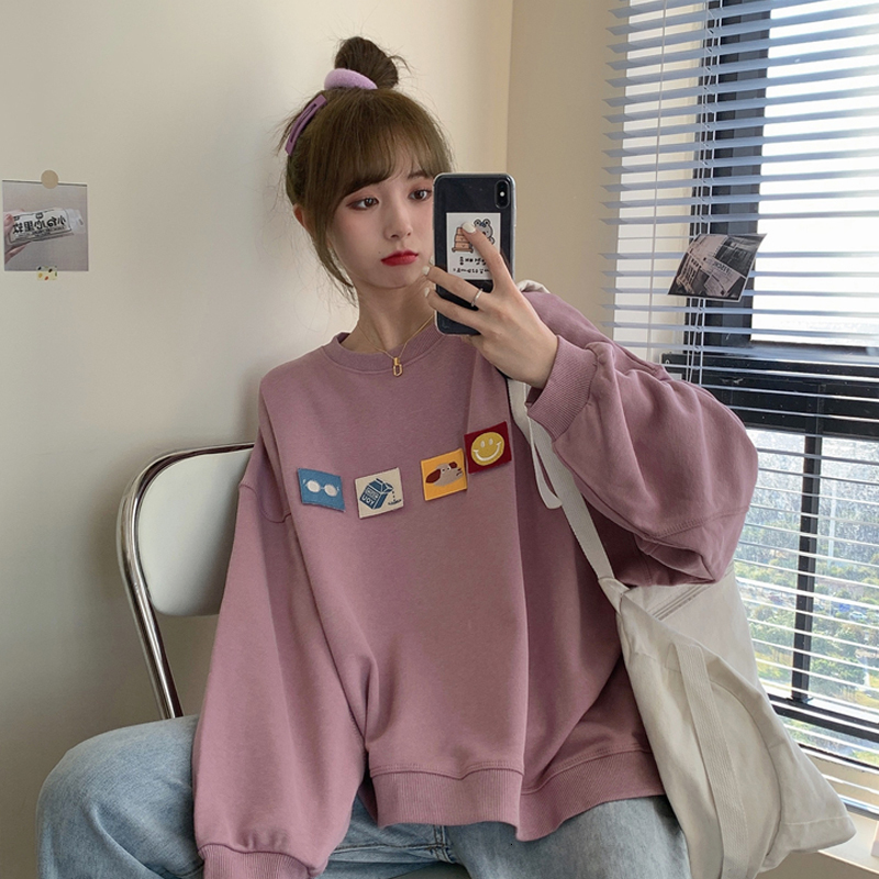 

2021 Net Red Salt Jacket Fall New Loose Lazy Wind Patched Pink Around the Neck Womanly Sweater DMZ0