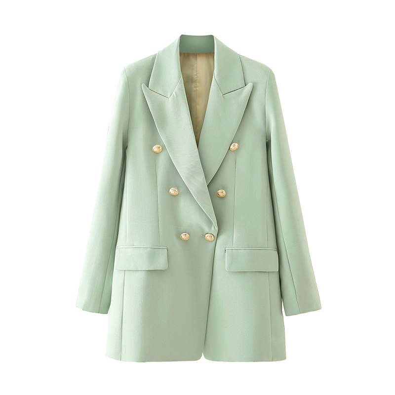 

2021 New Vintage Verde Fino Longo Blazers Moda Senhoras Elegante Gola Entalhada Jaqueta Terno Casual Feminino Ternos Meninas 3ONY, Green.