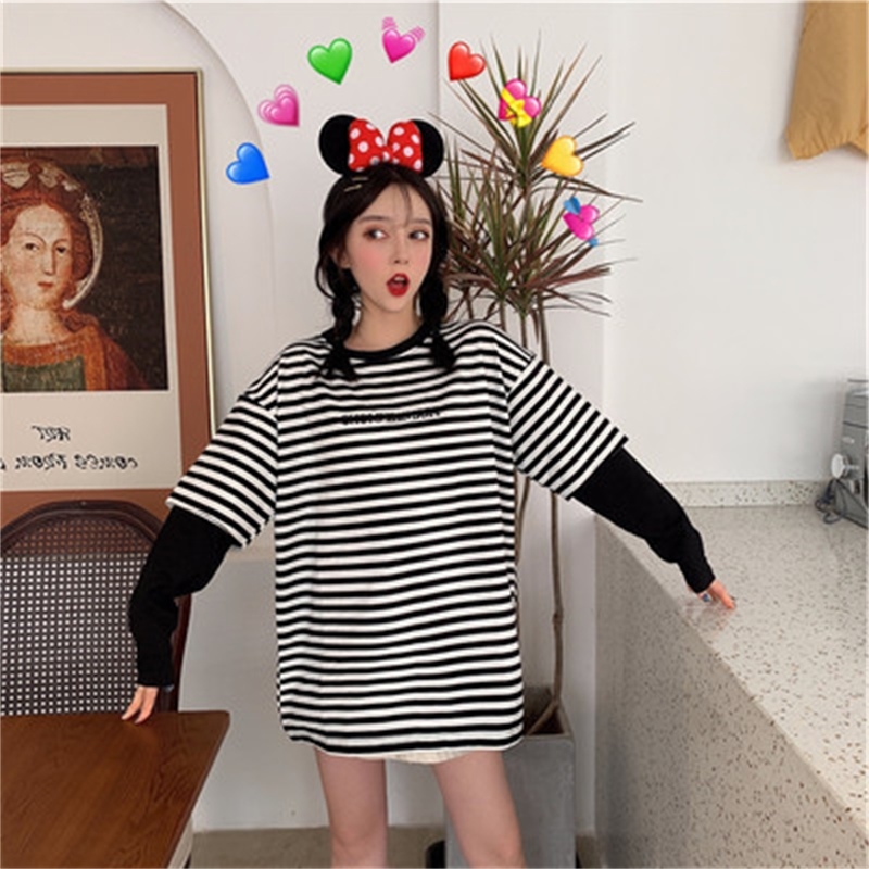 

2021 Striped Black/white Autumn Sleeves, Female Shirt with Large Harajuku Dimensions Two Casual Pieces of Long Sleeves 6j4n, .sk5236