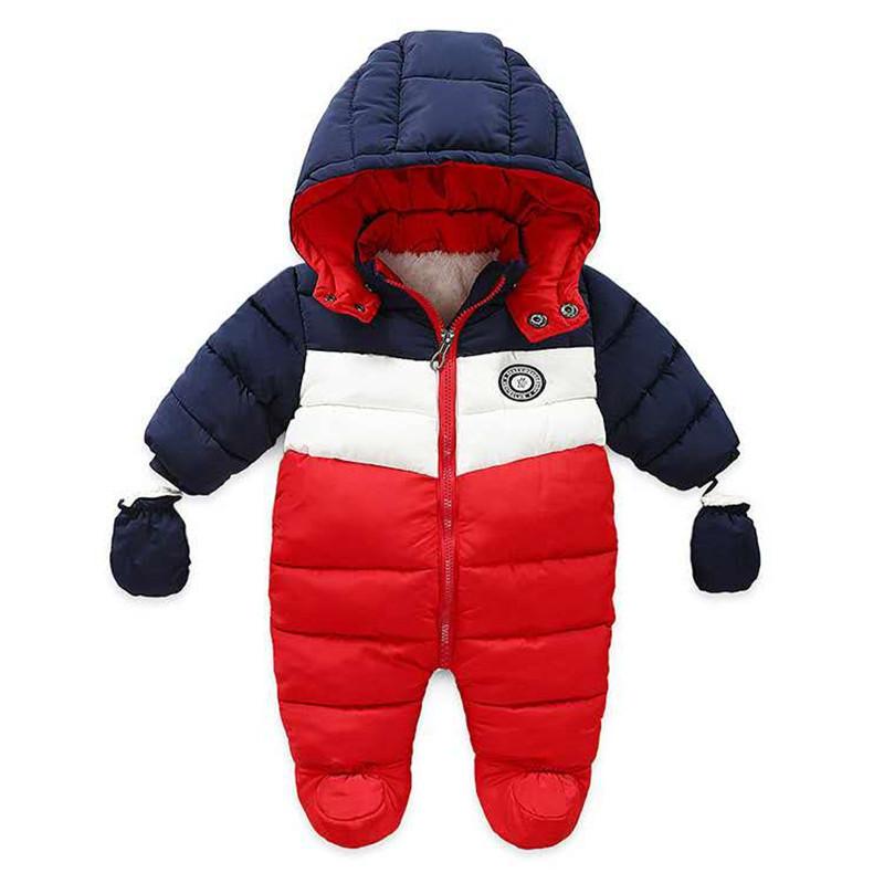 

newborn baby winter clothes alphabet print color matching Hooded baby boy Romper snowsuit jacket toddler coats 6-24 months, Blue