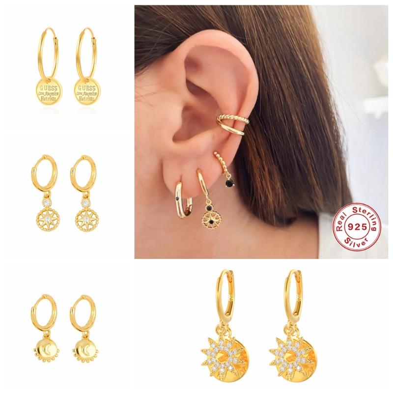 

Aide Authentic 925 Sterling Silve Geometric Star Zircon Hoop Earrings For Fashion Women Party Fine Jewelry Accessories Pendiente