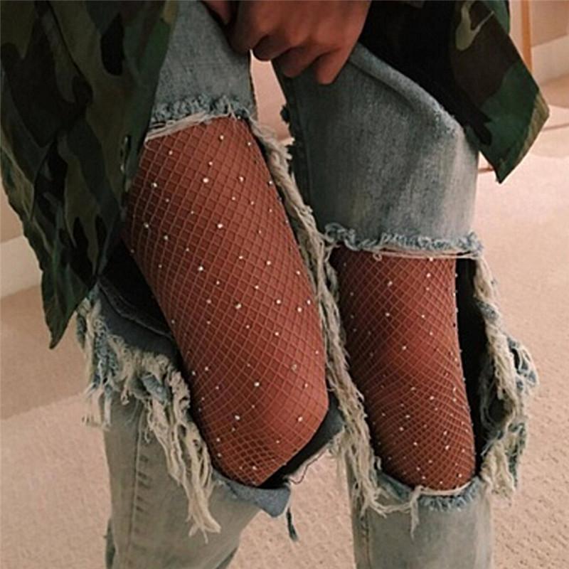 

Sexy Fashion Shiny Net Tights Summer Fishnet Diamond Pantyhose Women Female Slim Rhinestone Mesh Nylon Stockings Tights, As shown
